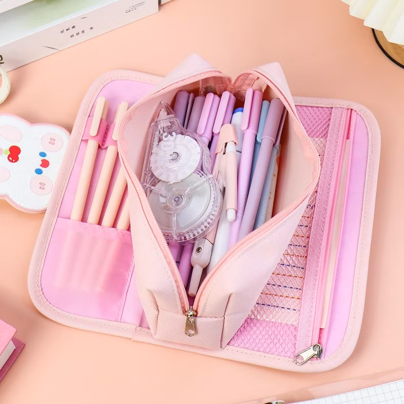 Promotional PVC Zipper Office Triangle Pencil Bag Pencil Case for Office