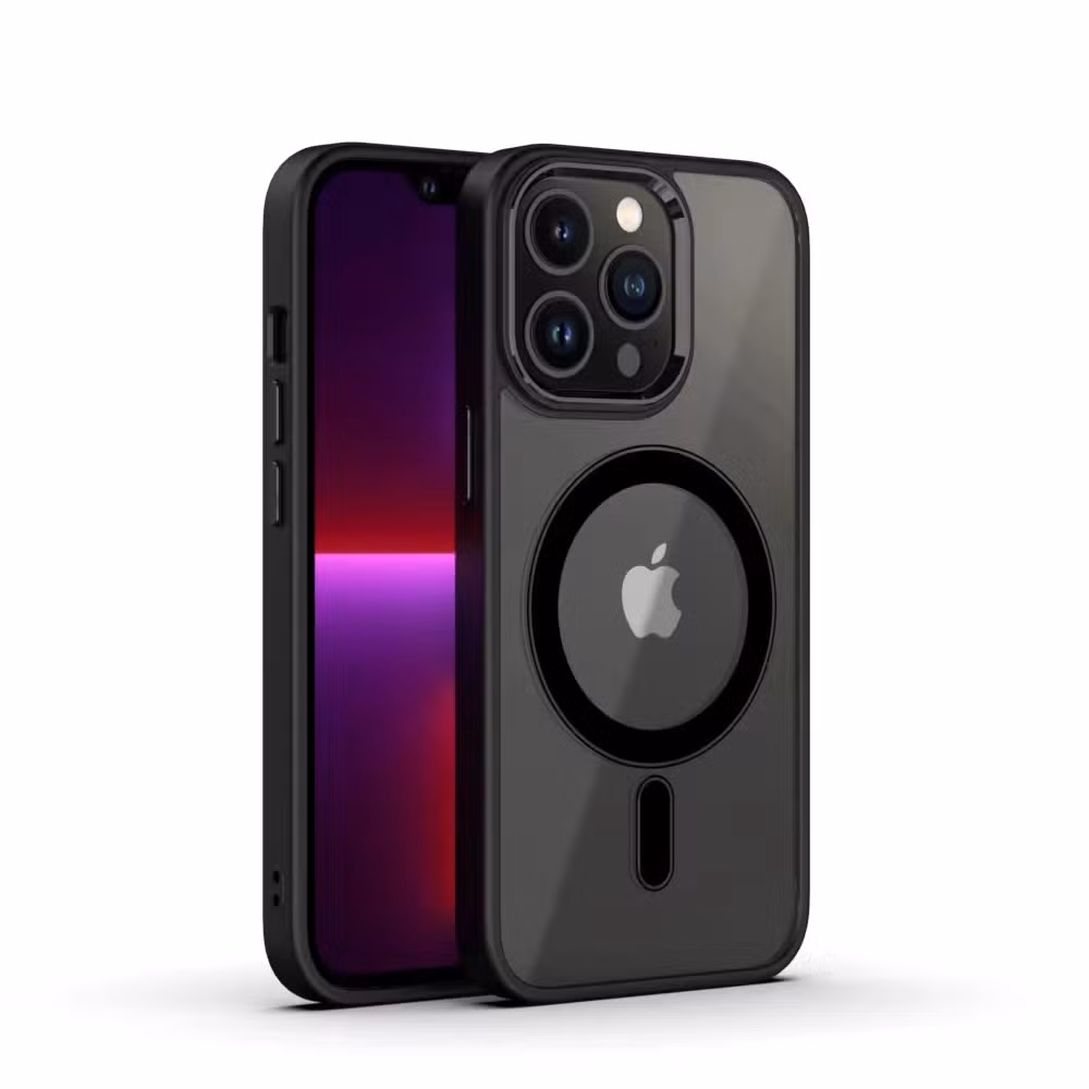 Purple 3 in 1 Magnetic Phone Case for iPhone 15 PRO Max 14 13 12 11 PRO Metal Lens Wireless Charging Transparent PC Back Cover