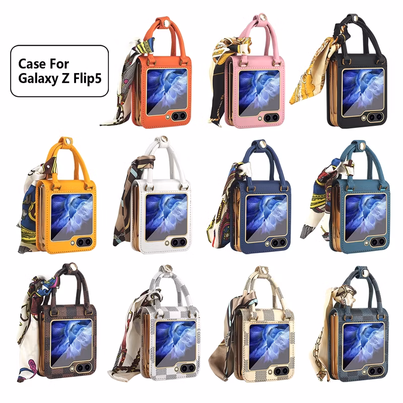Factory Price Soft TPU Leather Hard PC Cell Phone Folding Case with Slik Strap for Samsung Galaxy Z Flip 5 4 3 5g