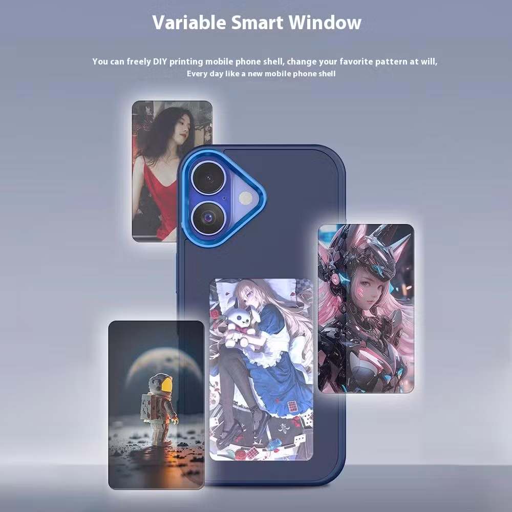 for iPhone 16 Plus E Ink Phone Cover 4-Color Display Pattern Customized Case - Blue