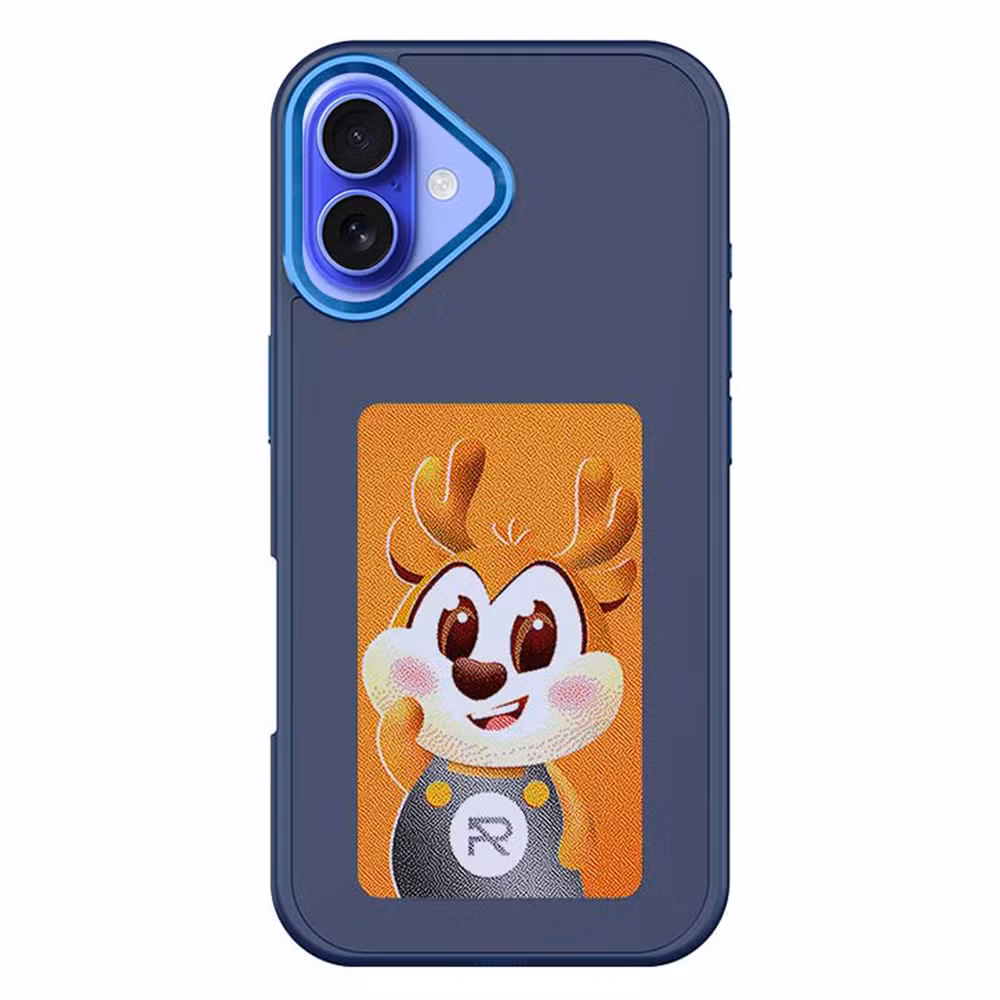 for iPhone 16 Plus E Ink Phone Cover 4-Color Display Pattern Customized Case - Blue