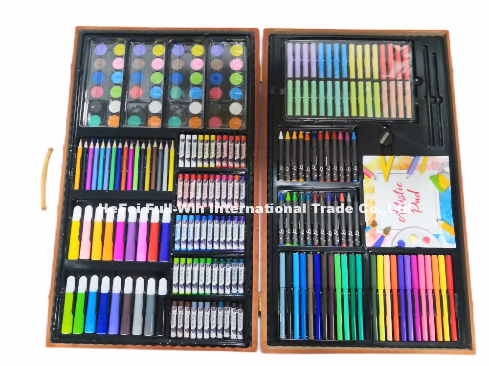 Wooden Case Packing Box Children Painting Kits 226 PCS Drawing Art Set with Watercolor Pen Crayon Oil Pastel Pencils for Kids
