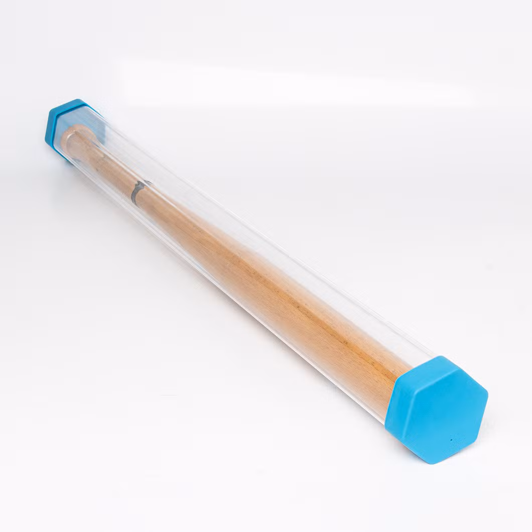 Baseball Bat Case with Blue Rubber Hexagon End Caps and Clear Tube