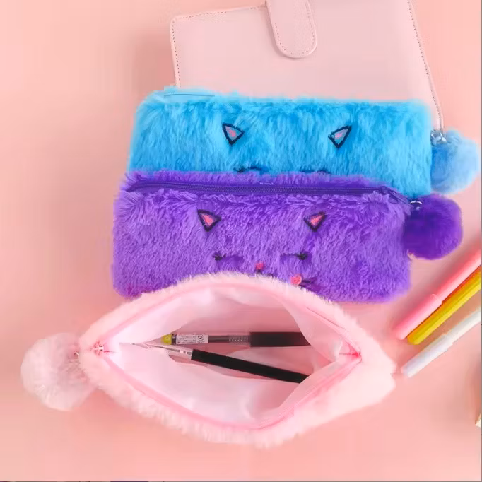 Manufacturer Wholesale Cartoon Plush Cat Pen Bag Cute Soft Student Pencil Case