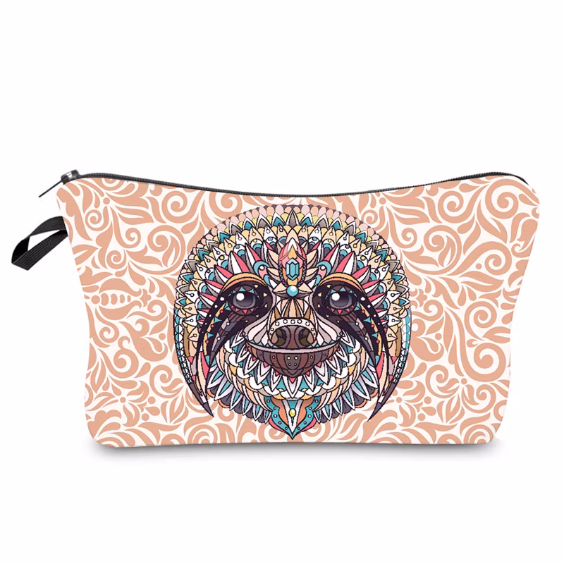 Wholesale Custom Cartoon Sloth Printing Girls Pencil Pouch Polyester Cosmetic Bags