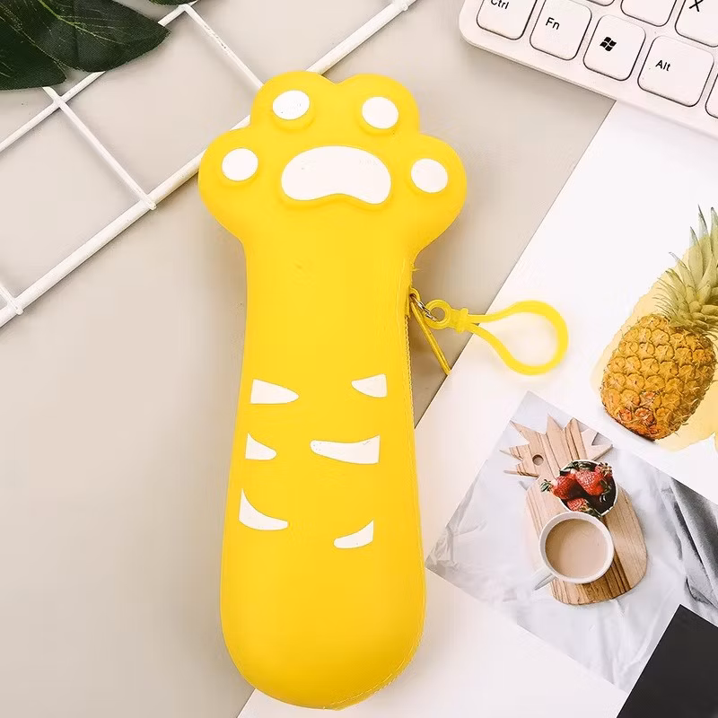 Silicone Cat Paw Pencil Case Zipper Pencil Bag for Office Desk Stationery