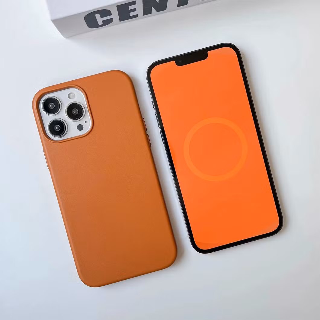 Official Logo Phone Case for iPhone 14/14 PRO/14 PRO Max Genuine Leather Case with Mag Magnetic Safe Case Pop up Animation Box Package