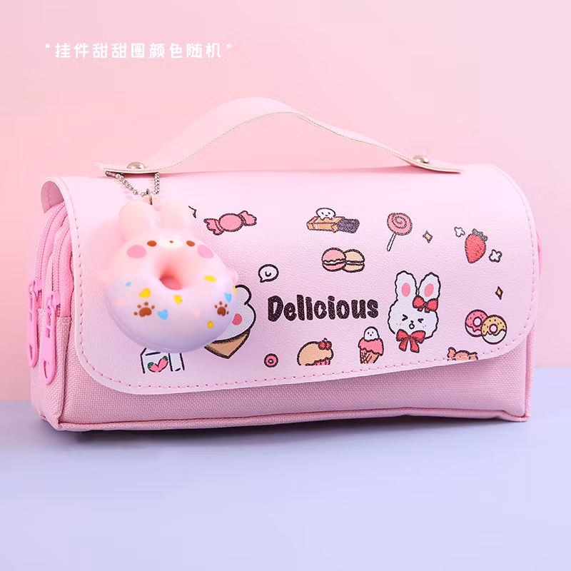 School Large Size Cartoon Donut Cat Design Cute Kawaii Pencil Case for Kids