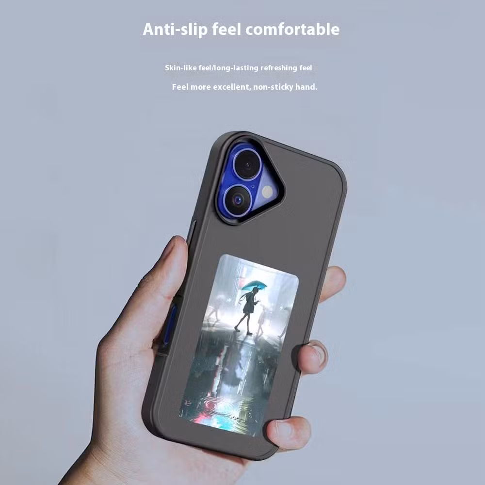 for iPhone 16 Plus E Ink Phone Cover 4-Color Display Pattern Customized Case - Blue