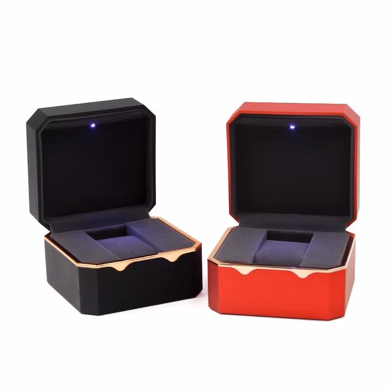Custom Logo LED Light Watch Roll up Luxury Genuine Leather 1 Slot Watch Case Gift Packaging Case Watch Storage Case