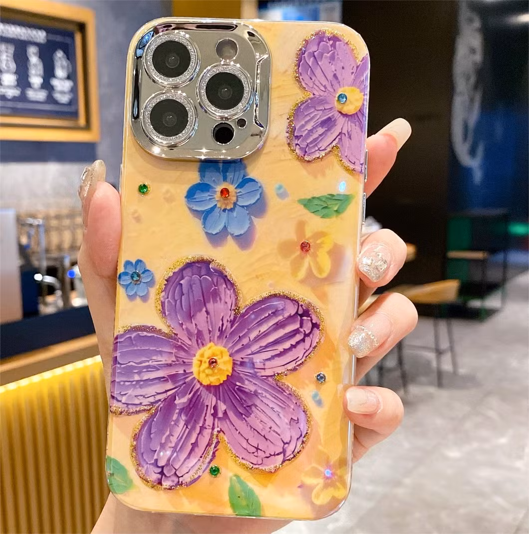 Advanced Flash Oil Painting Flower Phone Case with All-Inclusive Fall Protection Case for iPhone 15 14 13 12 11promax