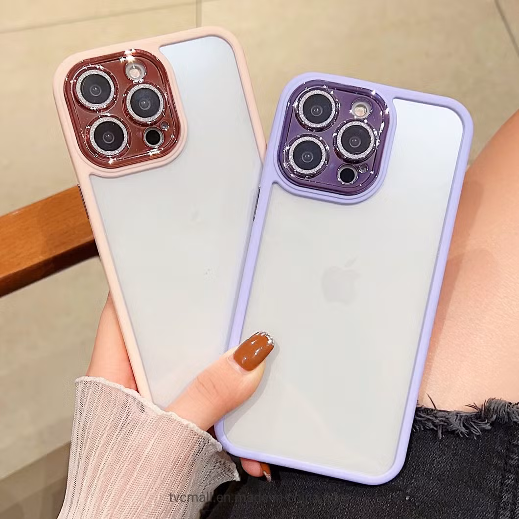 for iPhone 14 PRO Max Hard PC Soft TPU Phone Case with Glitter Electroplating Camera Design Protective Back Cover - Light Purple