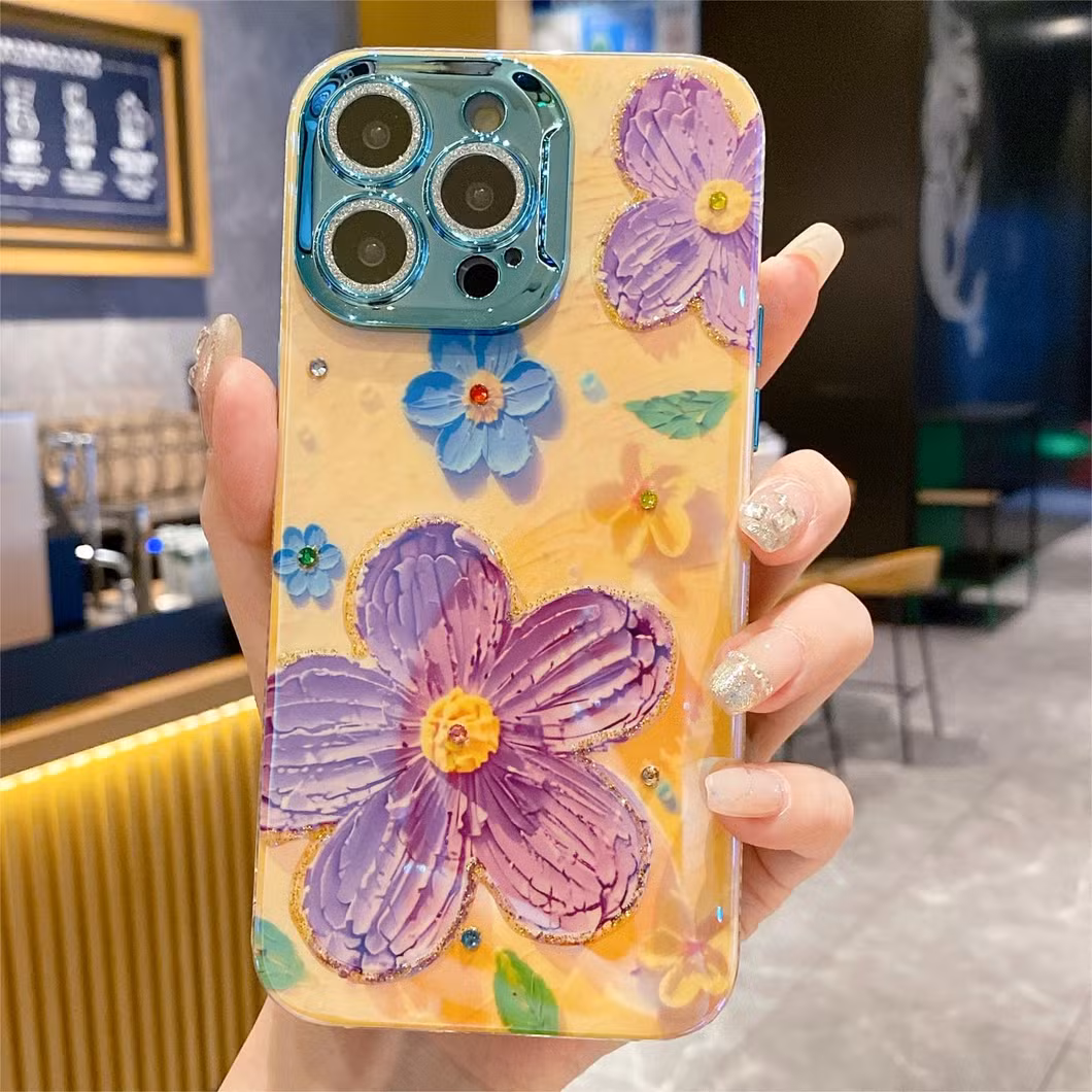 Advanced Flash Oil Painting Flower Phone Case with All-Inclusive Fall Protection Case for iPhone 15 14 13 12 11promax