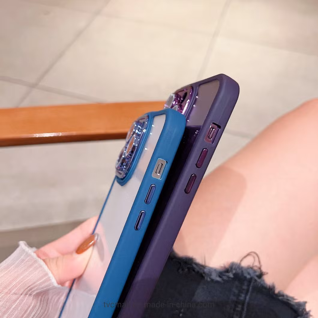 for iPhone 14 PRO Max Hard PC Soft TPU Phone Case with Glitter Electroplating Camera Design Protective Back Cover - Light Purple