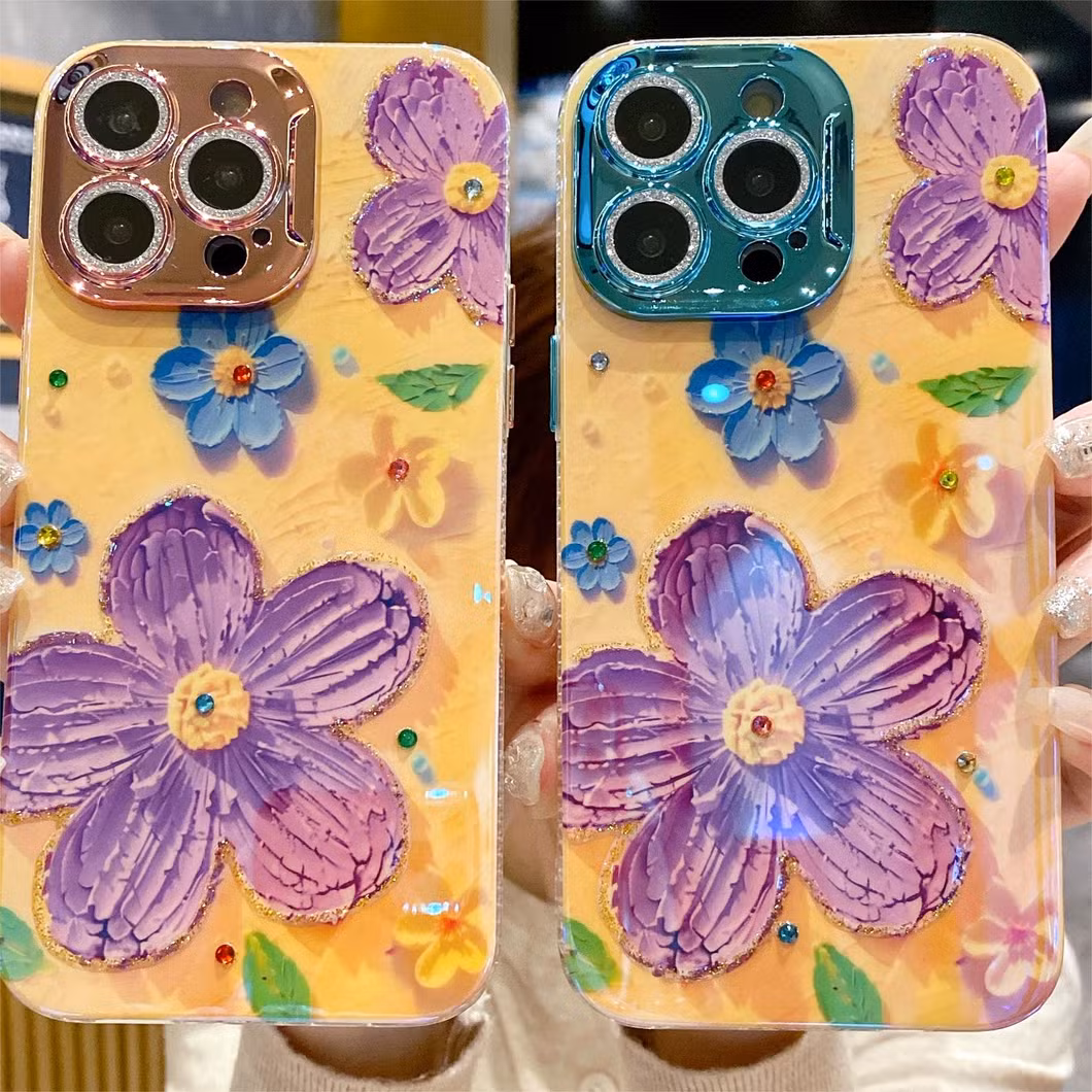Advanced Flash Oil Painting Flower Phone Case with All-Inclusive Fall Protection Case for iPhone 15 14 13 12 11promax