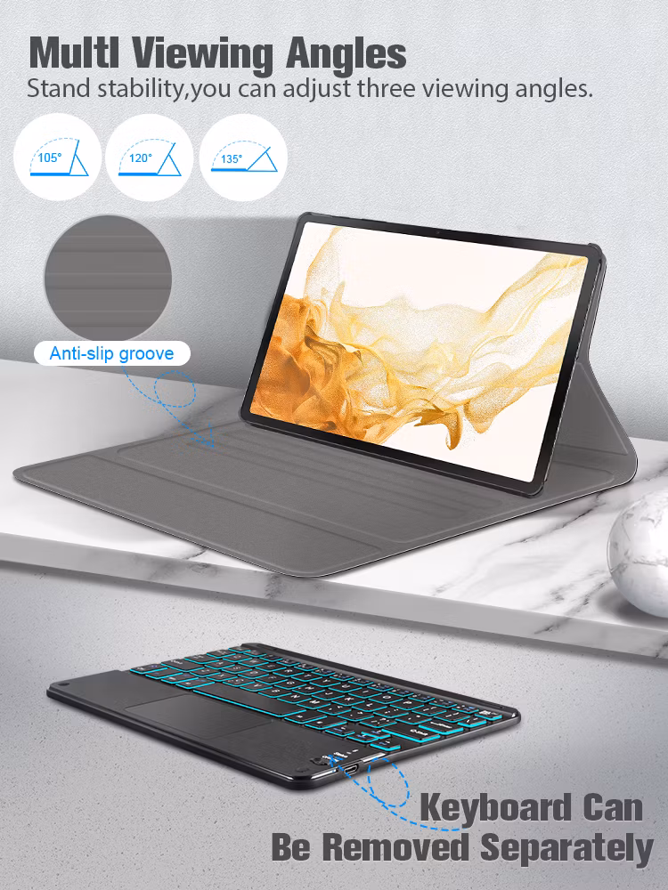 Backlits Wireless Keyboard Case for Samsung Galaxy Tab S8 Plus 2022 12.4 X800 Leather Tablet Case