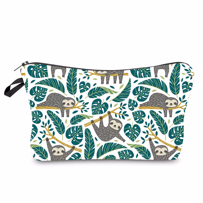 Wholesale Custom Cartoon Sloth Printing Girls Pencil Pouch Polyester Cosmetic Bags