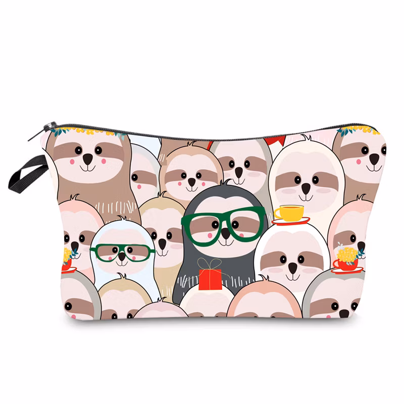 Wholesale Custom Cartoon Sloth Printing Girls Pencil Pouch Polyester Cosmetic Bags