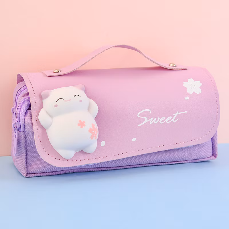 School Large Size Cartoon Donut Cat Design Cute Kawaii Pencil Case for Kids