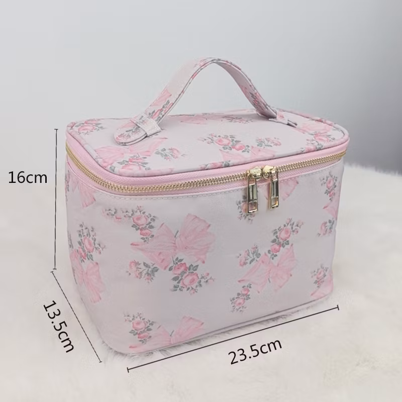Personalized Beauty Make up Case Flower Printing Lipstick Train Case Set Series Round Cosmetic Bag