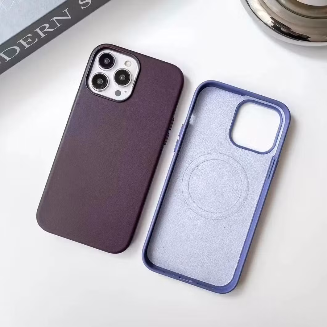 Official Logo Phone Case for iPhone 14/14 PRO/14 PRO Max Genuine Leather Case with Mag Magnetic Safe Case Pop up Animation Box Package