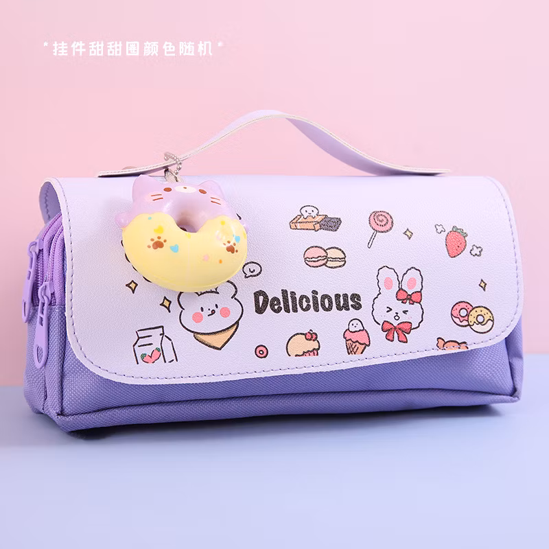 School Large Size Cartoon Donut Cat Design Cute Kawaii Pencil Case for Kids