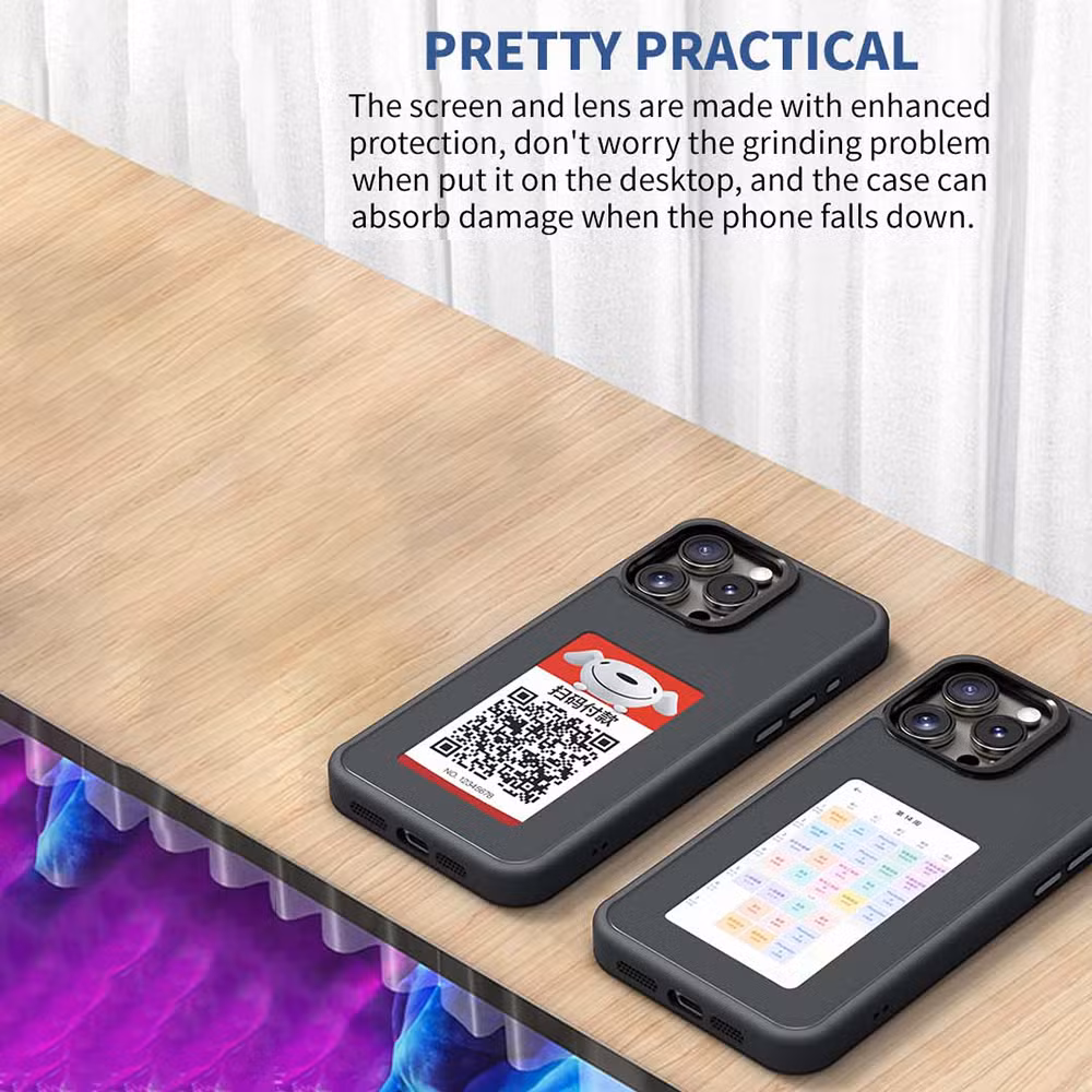 for iPhone 16 PRO E Ink Phone Cover 4-Color Display Pattern Customized Case - Blue