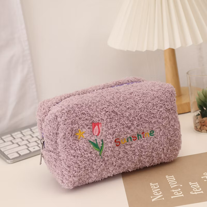 Factory Price Flannel Zipper Kawaii Rectangular Pencil Bag Pencil Case for Promotion Gift