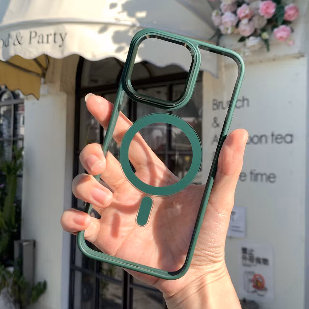 Purple 3 in 1 Magnetic Phone Case for iPhone 15 PRO Max 14 13 12 11 PRO Metal Lens Wireless Charging Transparent PC Back Cover