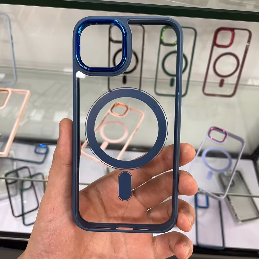 Purple 3 in 1 Magnetic Phone Case for iPhone 15 PRO Max 14 13 12 11 PRO Metal Lens Wireless Charging Transparent PC Back Cover