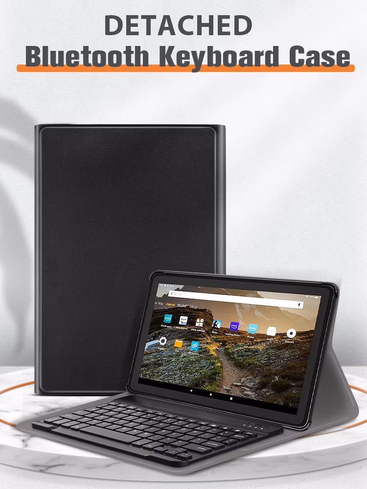 Wireless Keyboard Case for Amazon Kindle Fire HD 10 Plus 2021 Tablet Leather Cover Case