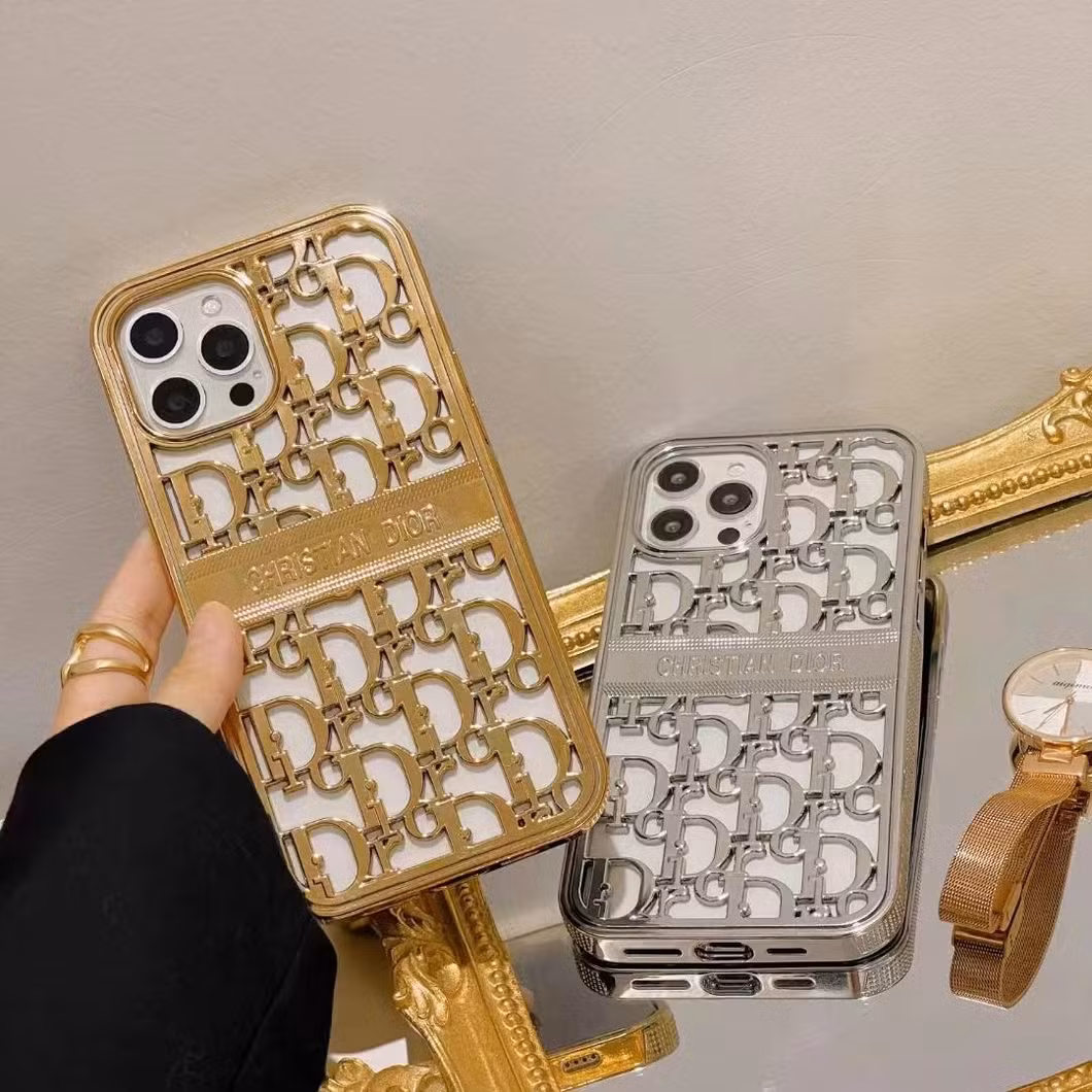 Hot Sale Luxury Brand Designer Hollow out Plating Style Silicone Mobile Cell Phone Case for iPhone X-13 Promax