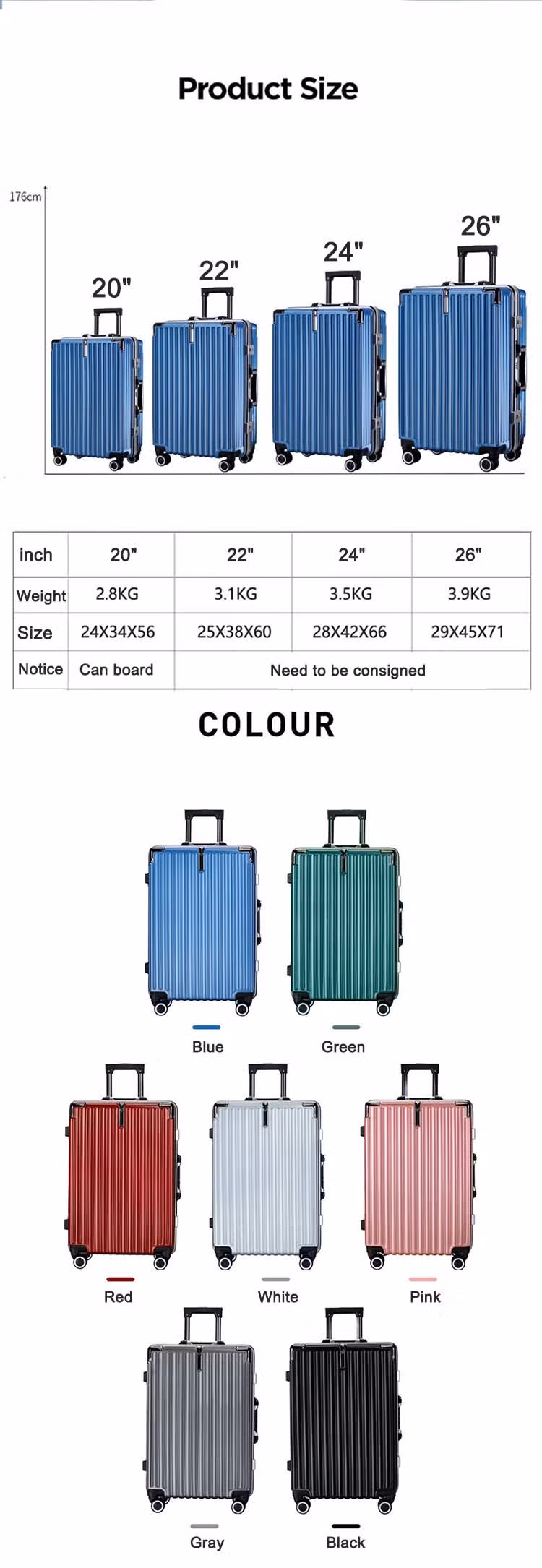 Yx16867 Hardshell Designer Travel Luggage Thickened Telescopic Daily Case with Hook Aluminum Frame Suitcase