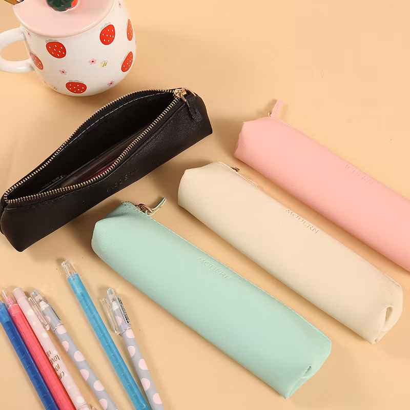Mini Solid Color PU Fabric Pencil Case Elementary School Stationery Bag Candy-Colored Wholesome Pencil Storage Bag