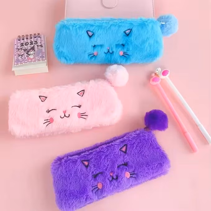 Manufacturer Wholesale Cartoon Plush Cat Pen Bag Cute Soft Student Pencil Case