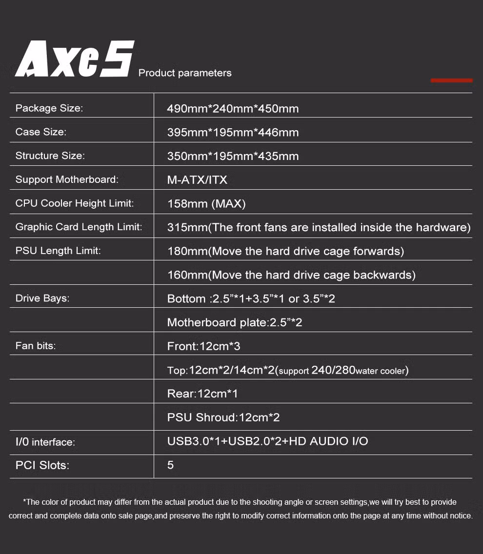 Segotep Axe 5 Office Business Basic Gaming ATX Computer Case Front 3 Fan Bays Mesh Panel Top 240/280mm Water Coolers