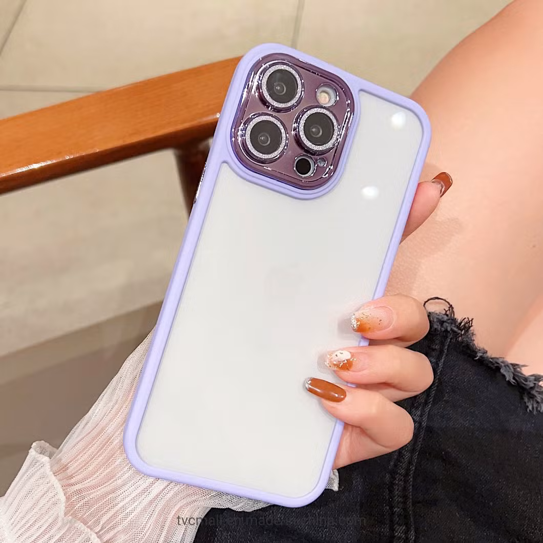 for iPhone 14 PRO Max Hard PC Soft TPU Phone Case with Glitter Electroplating Camera Design Protective Back Cover - Light Purple