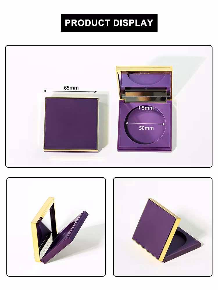 Free Sample Custom Square Purple Magnetic Empty Blush Compact Powder Case with Mirror Powder Compact Case Container