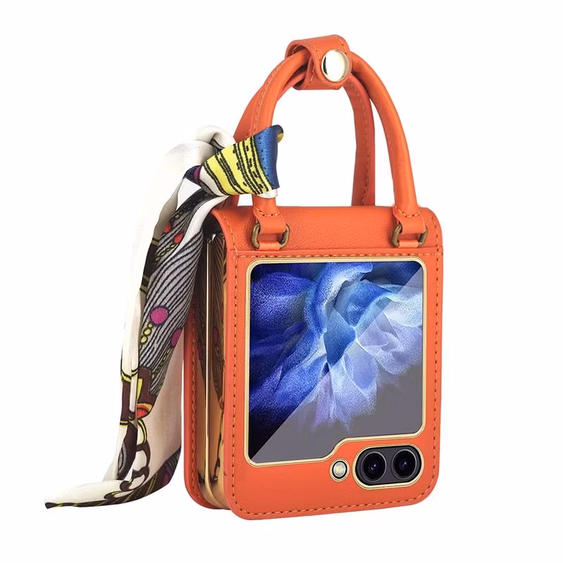 Factory Price Soft TPU Leather Hard PC Cell Phone Folding Case with Slik Strap for Samsung Galaxy Z Flip 5 4 3 5g
