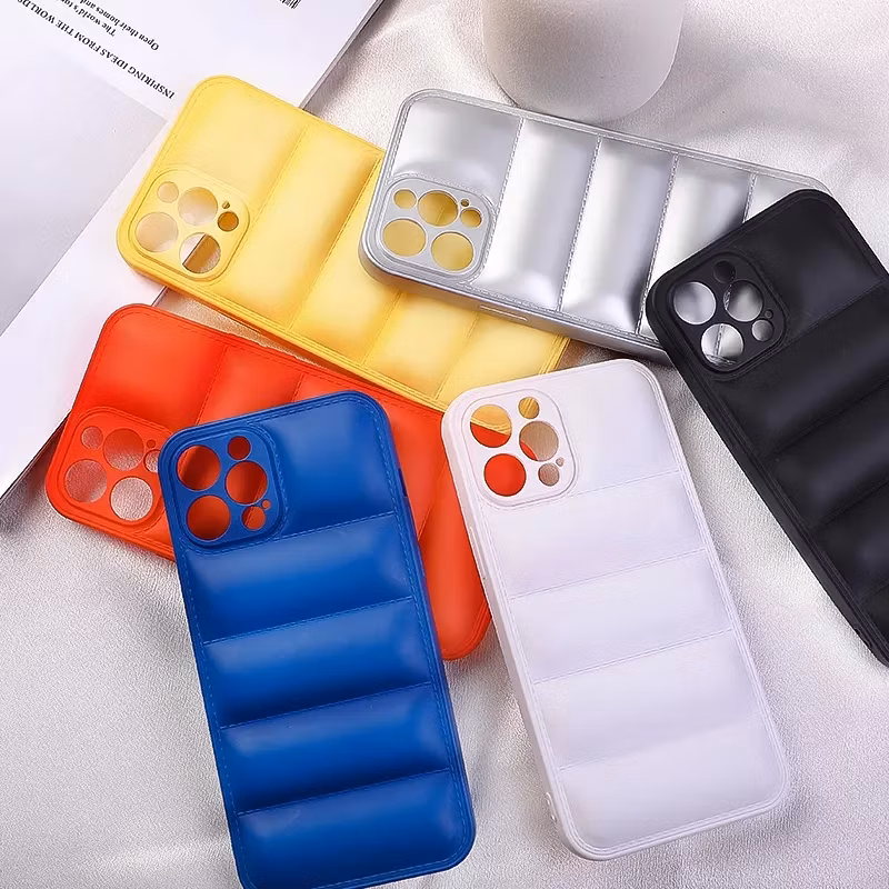 New Arrival Cell Phone Case Shockproof Soft Touch Puffer Blue Down Jacket Phone Case for iPhone 14 PRO Max 13 12 11