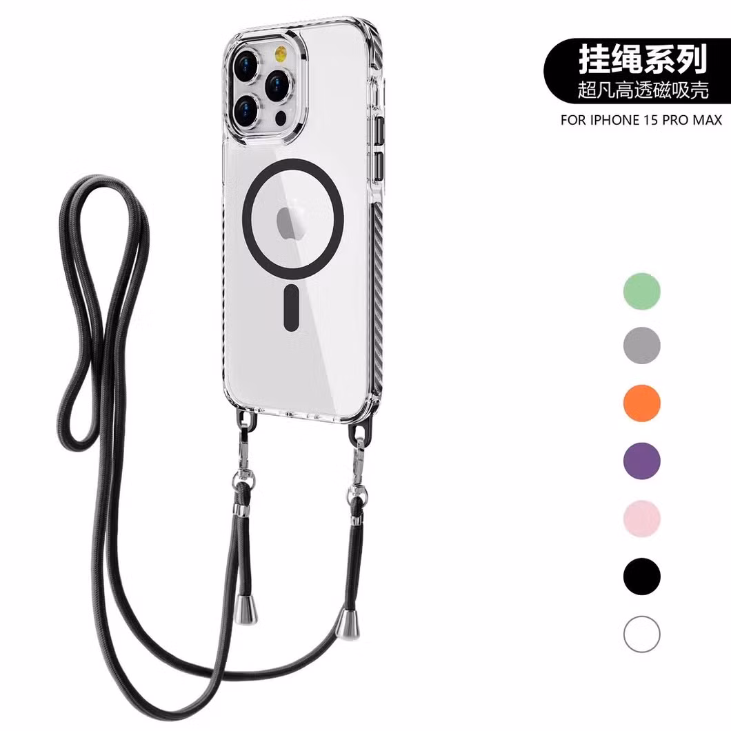 New Designer Hard PC Strong Magnetic Phone Case with Strap Clear Crossbody Back Cover for iPhone 16 13 14 15 PRO Max