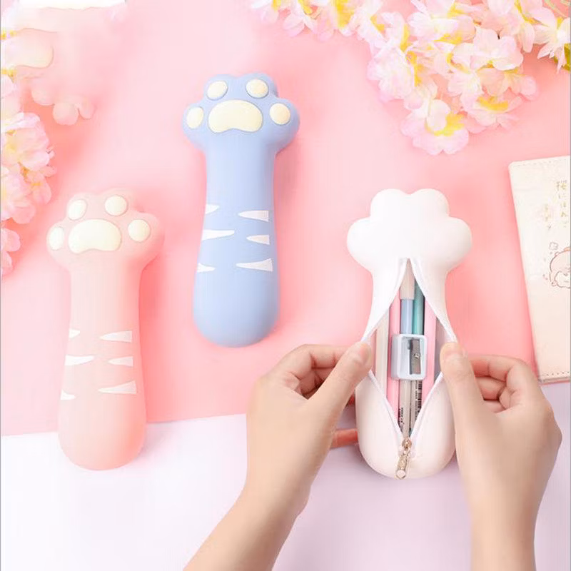 Silicone Cat Paw Pencil Case Zipper Pencil Bag for Office Desk Stationery