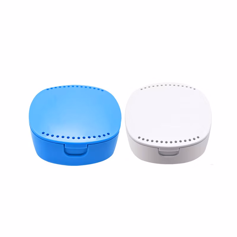 Portable Blue Dental Orthodontic Braces Storage Case with Mirror for Travel
