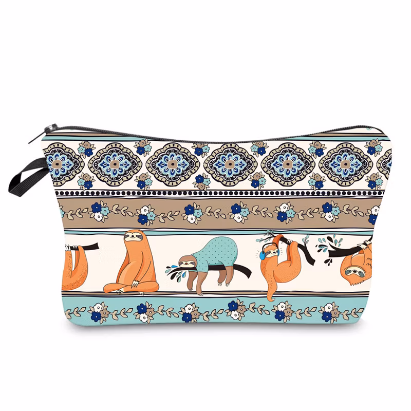 Wholesale Custom Cartoon Sloth Printing Girls Pencil Pouch Polyester Cosmetic Bags