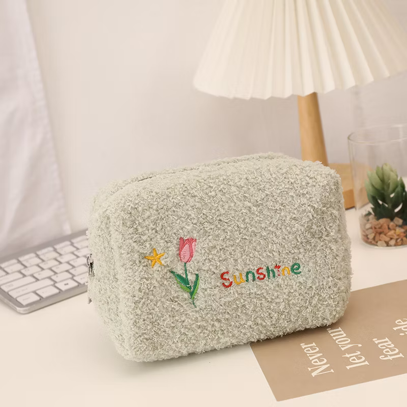 Factory Price Flannel Zipper Kawaii Rectangular Pencil Bag Pencil Case for Promotion Gift