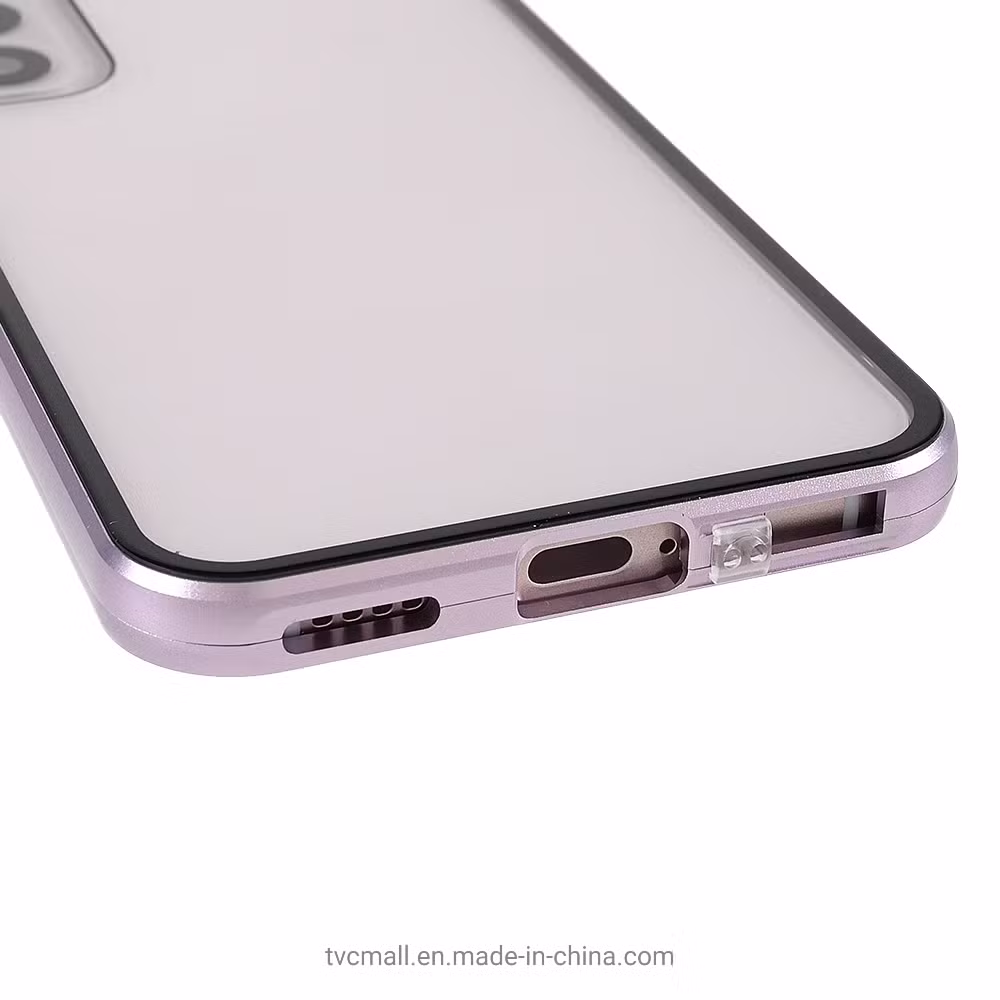 for Samsung Galaxy S22 5g Double-Sided Tempered Glass Metal Frame Case with Lock 360-Degree Protection - Light Purple