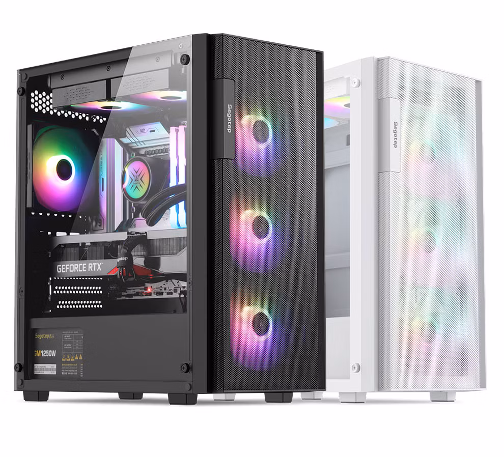 Segotep Axe 5 Office Business Basic Gaming ATX Computer Case Front 3 Fan Bays Mesh Panel Top 240/280mm Water Coolers