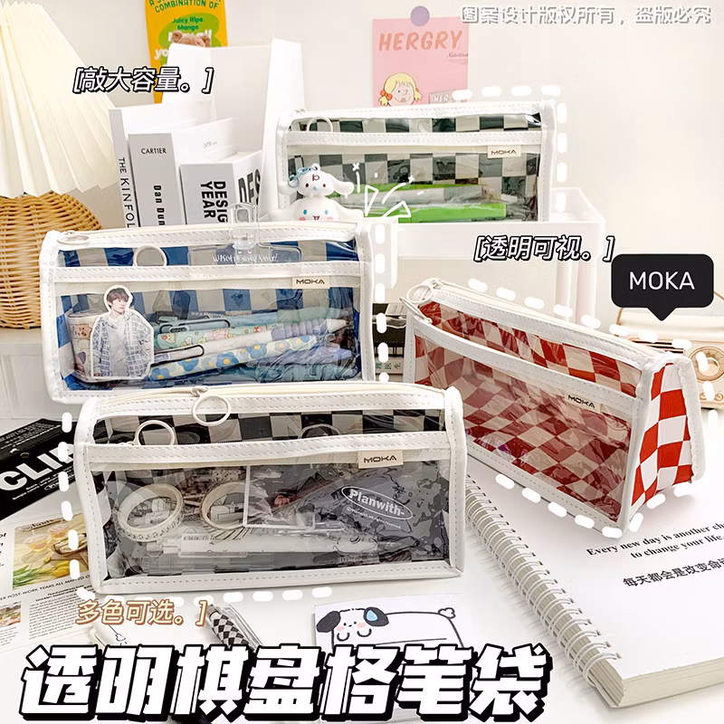 Korean Transparent PVC Pencil Bags Triangle Stationery Box Multi Functional Pencil Bags