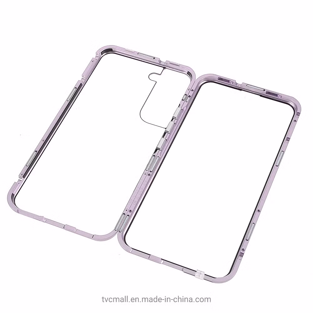 for Samsung Galaxy S22 5g Double-Sided Tempered Glass Metal Frame Case with Lock 360-Degree Protection - Light Purple