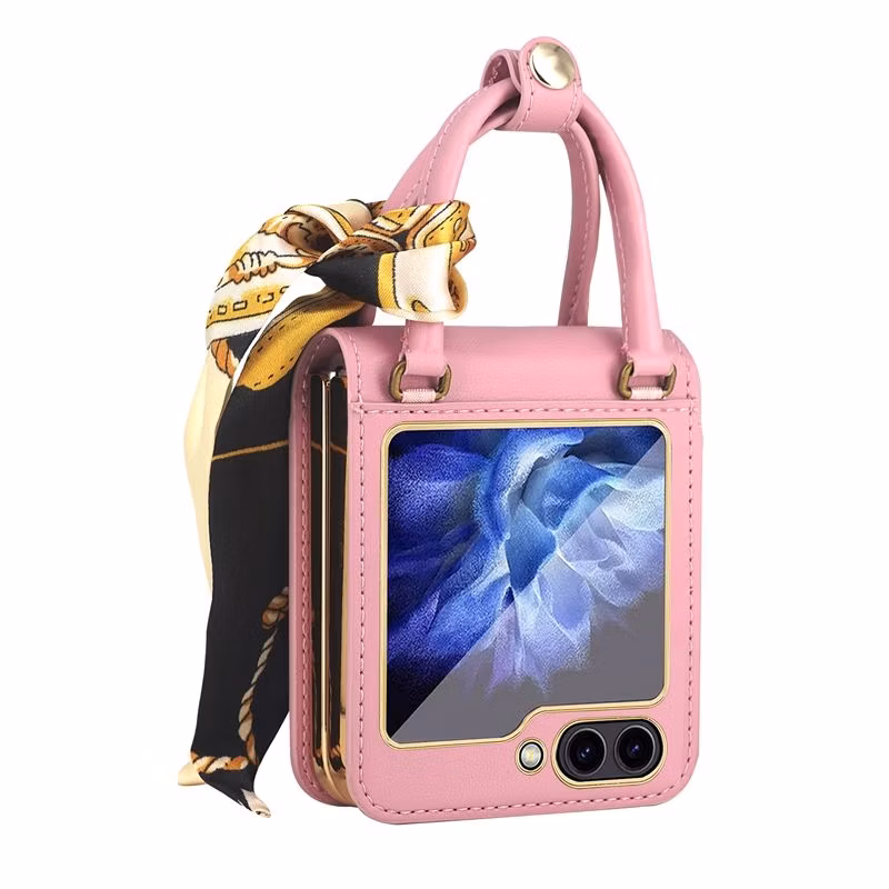 Factory Price Soft TPU Leather Hard PC Cell Phone Folding Case with Slik Strap for Samsung Galaxy Z Flip 5 4 3 5g